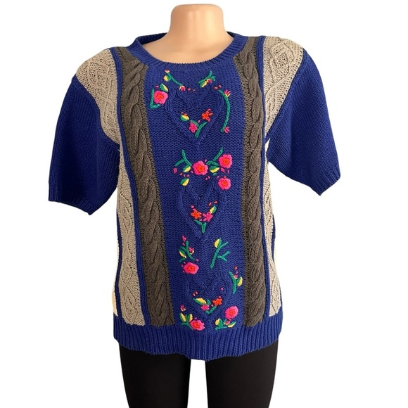 P.S Sport Vintage 80s Floral Granny Core Knit Sweater - Picture 3 of 9